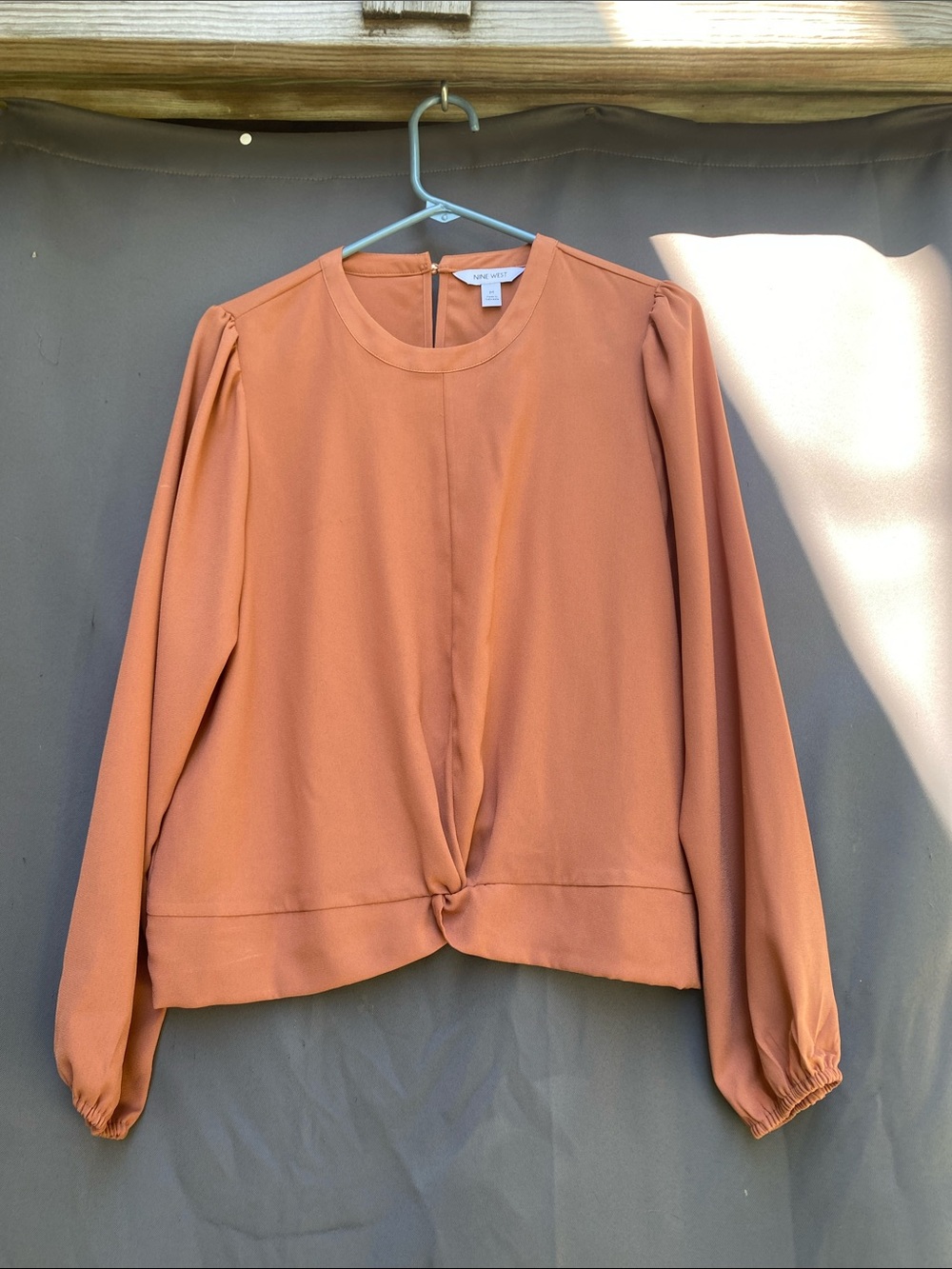 Nine West Terracotta Twist-Front Long Sleeve Blouse